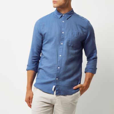 Blue linen-rich shirt